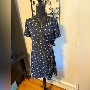 J. Crew Dark Blue Dress with Lemon Pattern